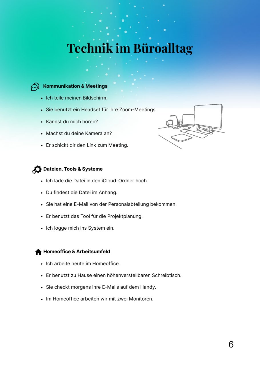 Book page: Technik im Büroalltag, German phrases only